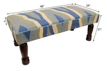 handmade Traditional Settees Blue Beige Hand-made RECTANGLE Vegetable dyed wool and wood